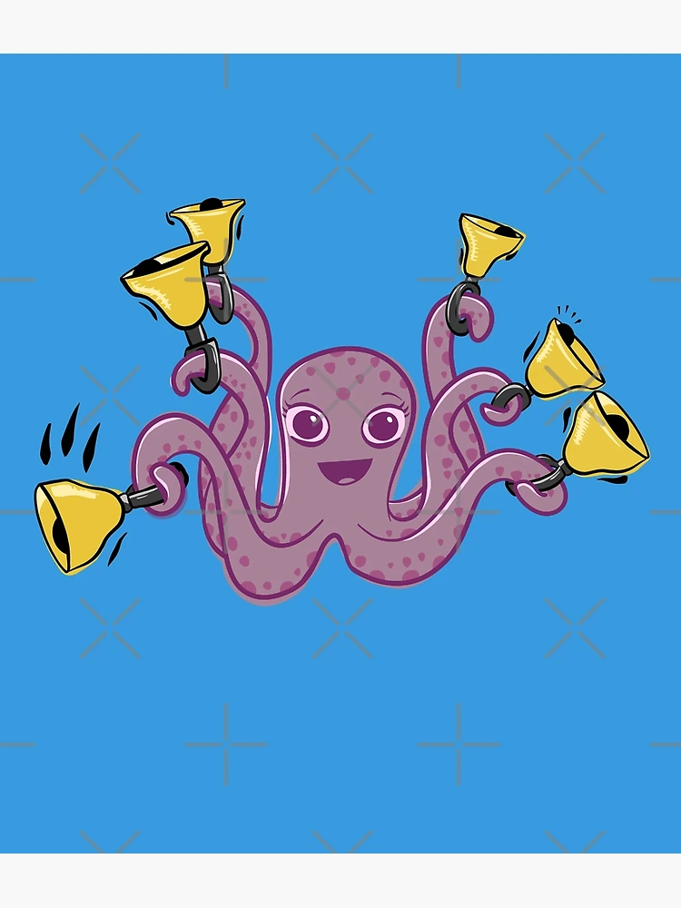 Thumbnail 3 of 3, Poster, Octopus Ringing Handbells Cartoon designed and sold by SubtleSplit.