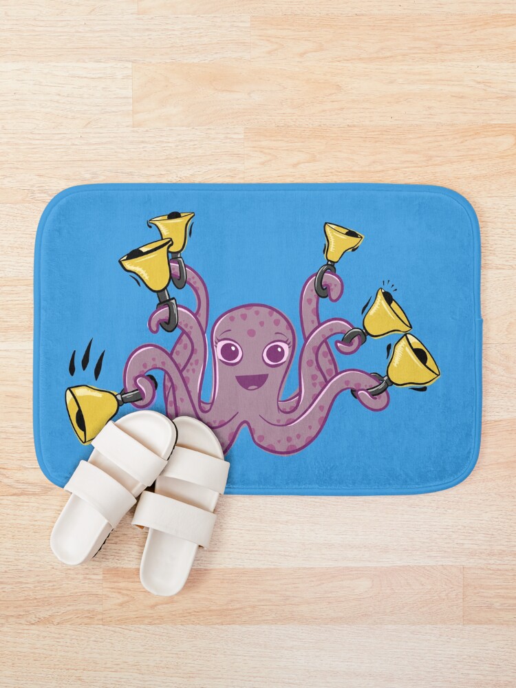 Thumbnail 1 of 6, Bath Mat, Octopus Ringing Handbells Cartoon designed and sold by SubtleSplit.
