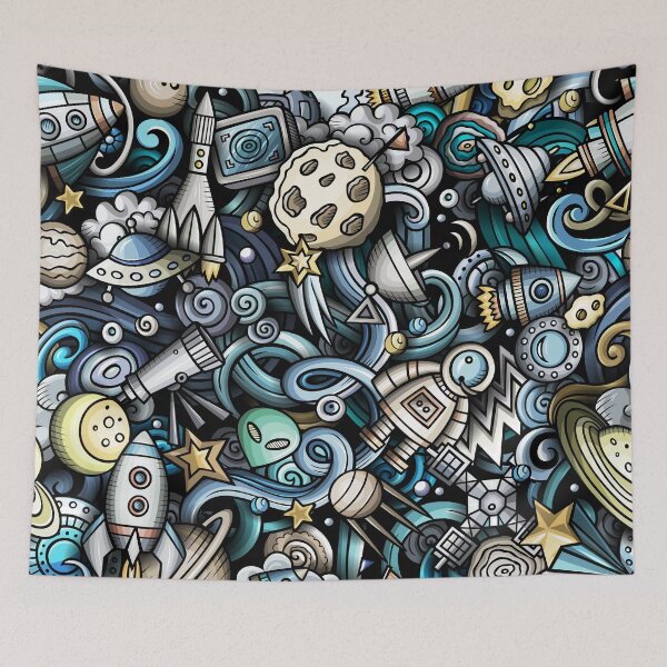 Item preview, Blue Retro Space Pattern designed and sold by OlympusMons.