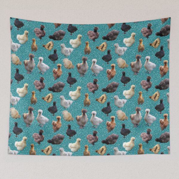 Item preview, Silkie Bantams on Turquoise Glitter designed and sold by StandoutSilkies.