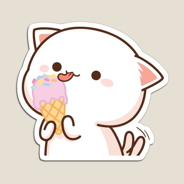 Peach and Goma Mochi Cat Ice Cream Magnet