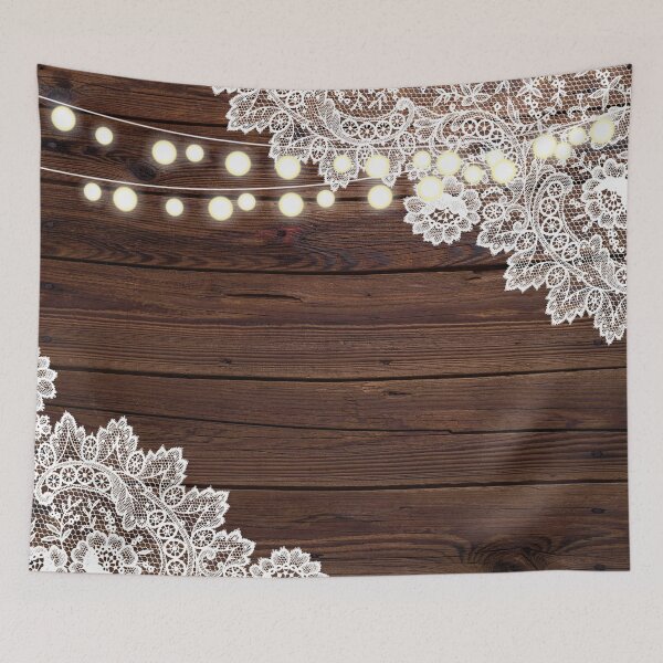 Item preview, rustic brown woodgrain country barn wood white lace string lights  designed and sold by LEILA ART SPACE.