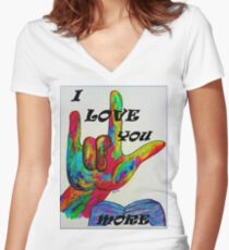 I LOVE YOU MORE - American Sign Language Women's Fitted V-Neck T-Shirt