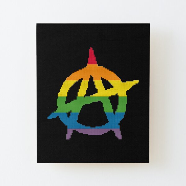 Rainbow Pride Anarchy Symbol Cross Stitch Pixel Art Wood Mounted Print