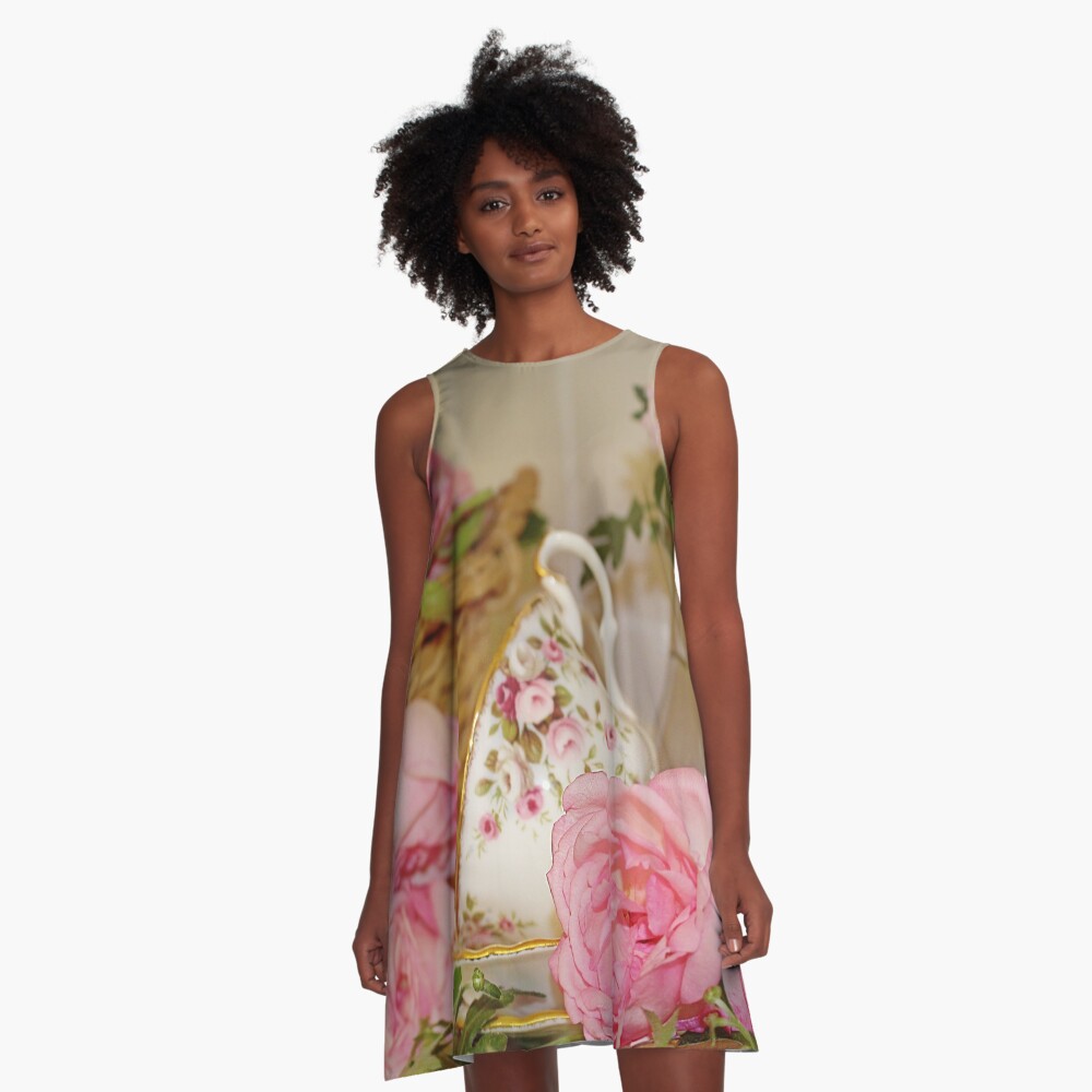 Teacup and Rose Still Life 1 A-Line Dress