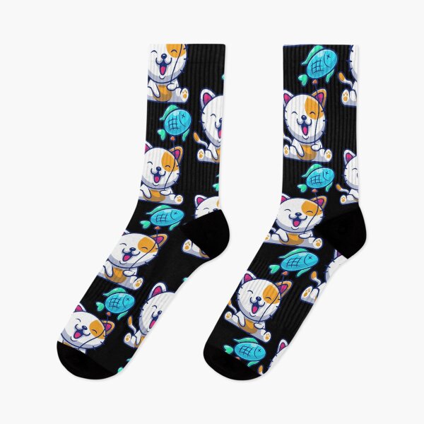 Item preview, Cute Cat With Fish Baloon designed and sold by Vector Scout Lab.