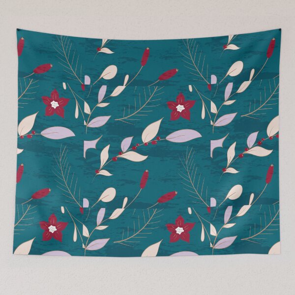 Item preview, Wood Brown and Pine Blue Winter Floral Flower Pattern designed and sold by digitalvintage.