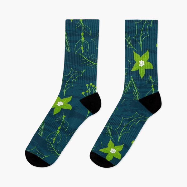 Item preview, Navy Blue and Lime Green Winter Floral Flower Pattern designed and sold by digitalvintage.