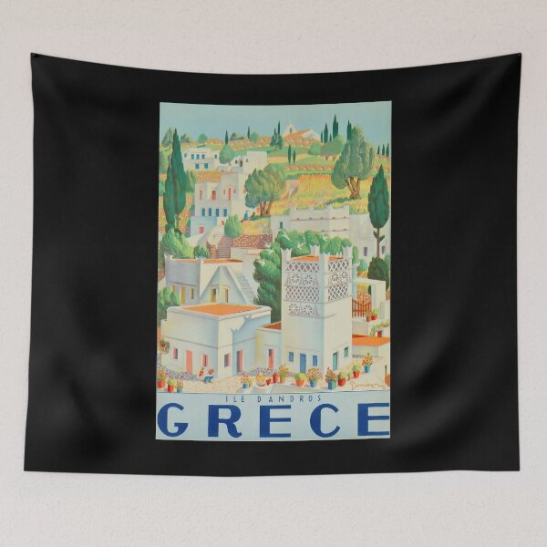 Item preview, Ile Androus Grece vintage travel poster designed and sold by stickart-marek.