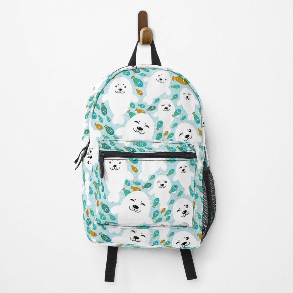 kawaii cute seal and fish in water Backpack