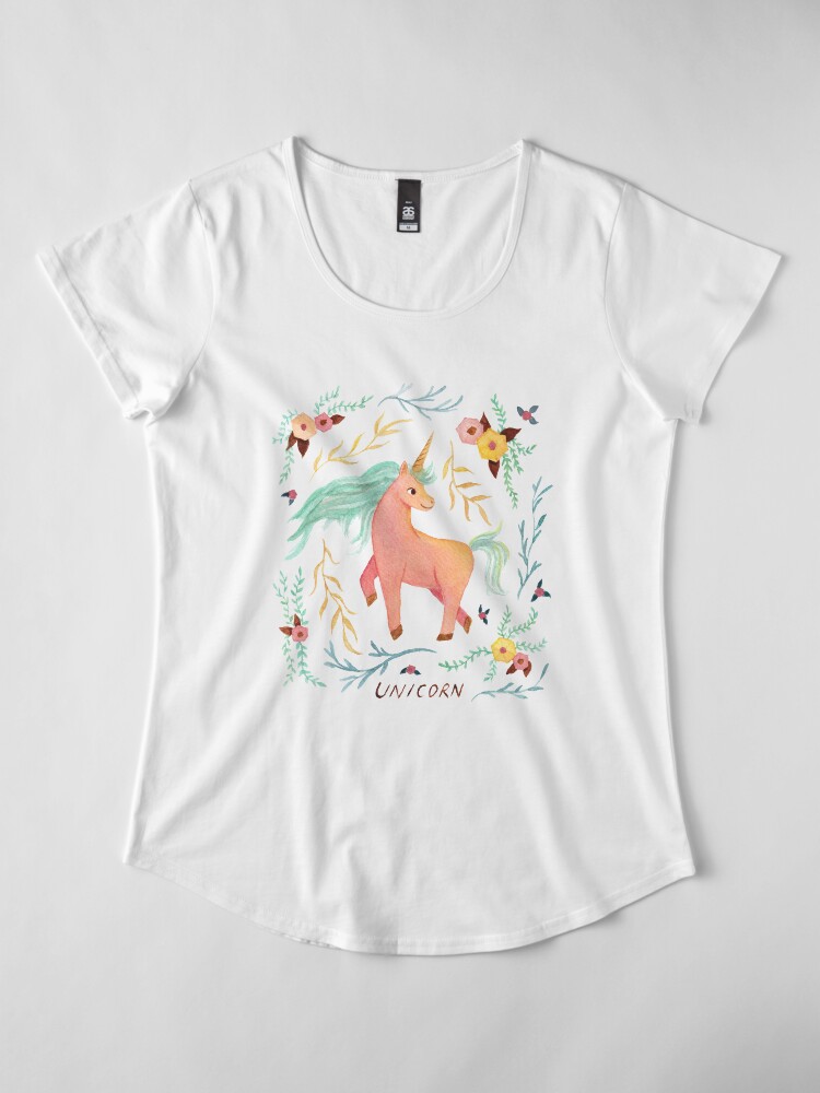 Alternate view of Unicorn, Plants and Flowers Premium Scoop T-Shirt