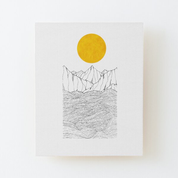 The sea cliffs under the giant sun Wood Mounted Print