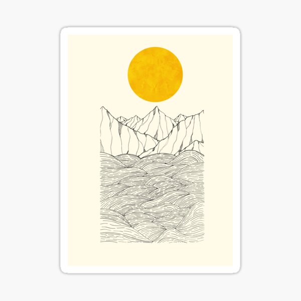The sea cliffs under the giant sun Sticker