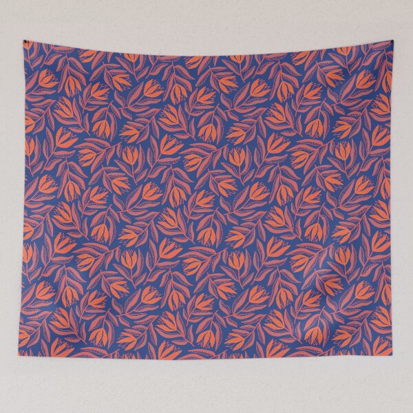 Item preview, Pink Tulips on navy blue designed and sold by oshupatterns.