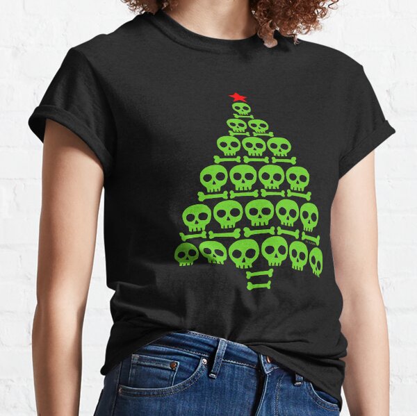 Green Skull and Bones Christmas Tree Classic T-Shirt