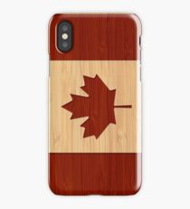 Bamboo Look & Engraved Canada Flag Maple Leaf iPhone Case