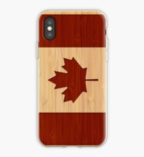 Bamboo Look & Engraved Canada Flag Maple Leaf iPhone Case