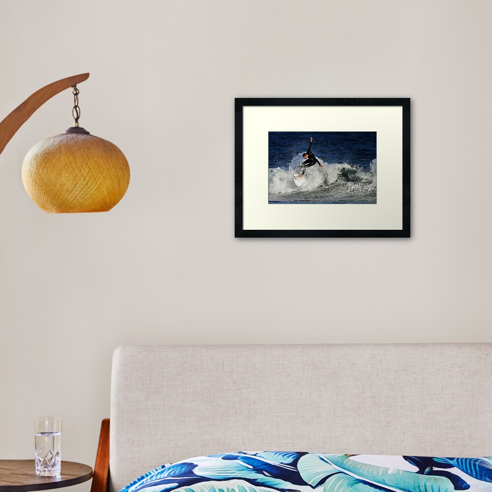 Surfing at Winkipop Framed Art Print