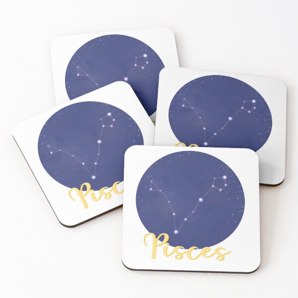 Item preview, pisces Star sign constellation design with pisces in yellow calligraphy underneath designed and sold by Jenny Romeril.