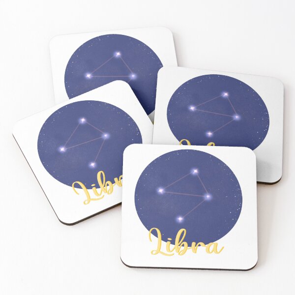Item preview, Libra star sign constellation design with Libra in yellow calligraphy underneath designed and sold by Jenny Romeril.