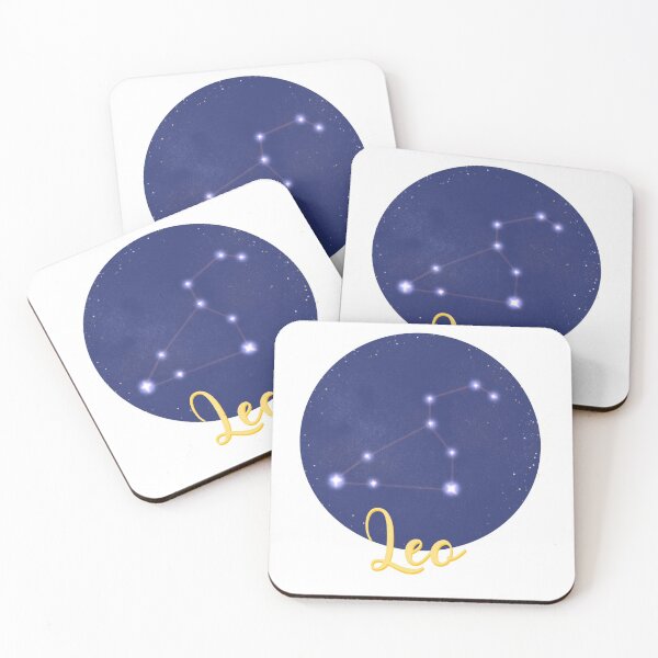 Item preview, Leo star sign constellation design with Leo in yellow calligraphy underneath designed and sold by Jenny Romeril.