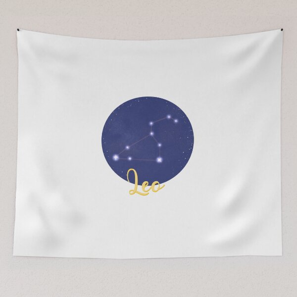 Item preview, Leo star sign constellation design with Leo in yellow calligraphy underneath designed and sold by Jenny Romeril.