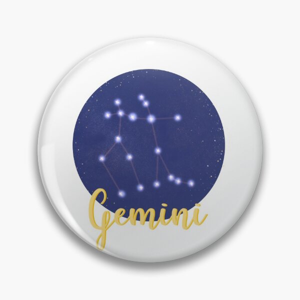 Item preview, Gemini star sign constellation design with Gemini in yellow calligraphy underneath designed and sold by Jenny Romeril.