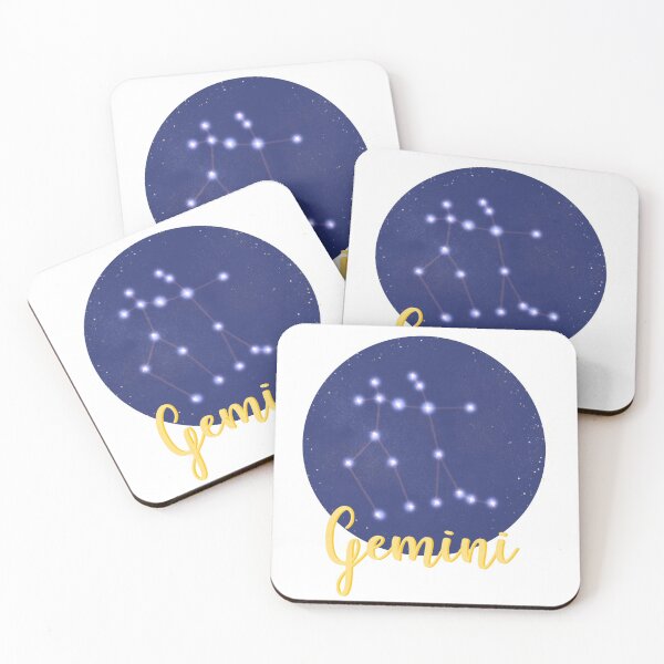 Item preview, Gemini star sign constellation design with Gemini in yellow calligraphy underneath designed and sold by Jenny Romeril.