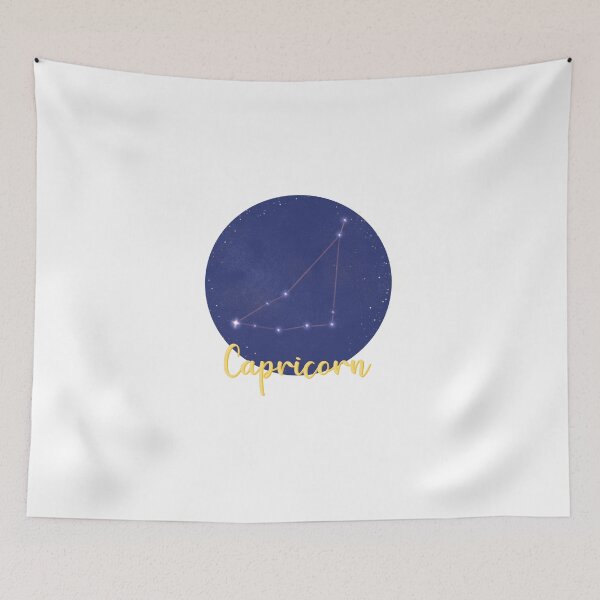 Item preview, Capricorn star sign constellation design with Capricorn in yellow calligraphy underneath designed and sold by Jenny Romeril.