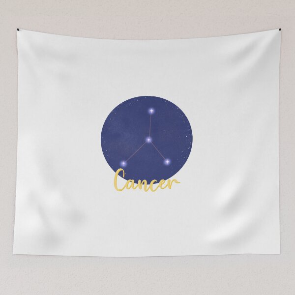 Item preview, Cancer star sign constellation design with Cancer in yellow calligraphy underneath designed and sold by Jenny Romeril.