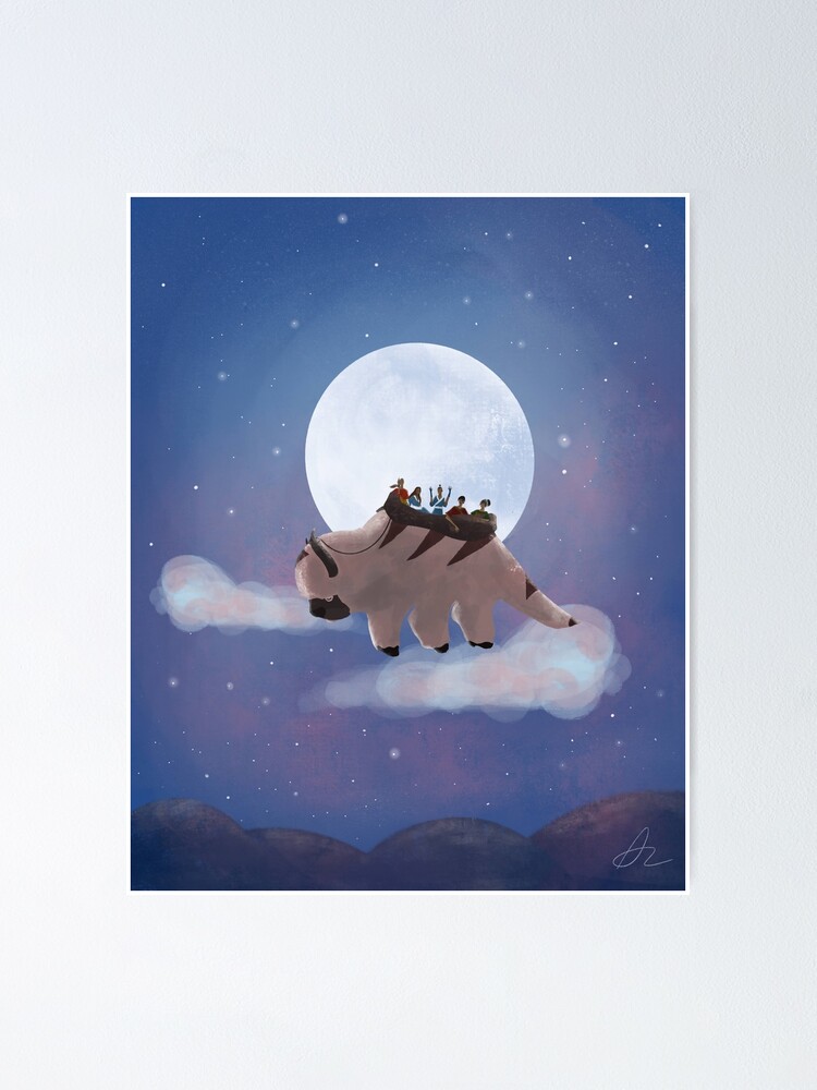 Appa And Team Avatar Under The Moon Poster By Ambarinazenab Redbubble