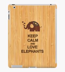Bamboo Look & Engraved Keep Calm and Love Elephants iPad Case/Skin