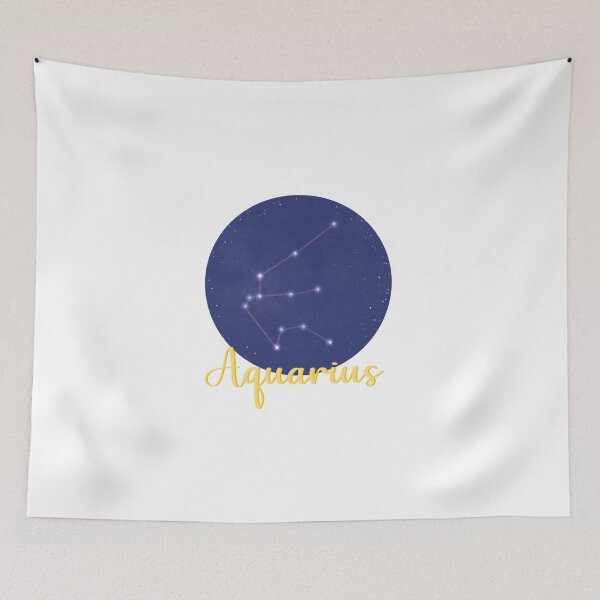Item preview, Aquarius star sign constellation design with Aquarius in yellow calligraphy underneath designed and sold by Jenny Romeril.