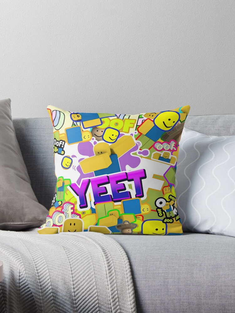 Roblox Memes Pattern All The Noobs Oof Yeet Egg With Legs Poco Loco Throw Pillow By Smoothnoob Redbubble - oof egg roblox
