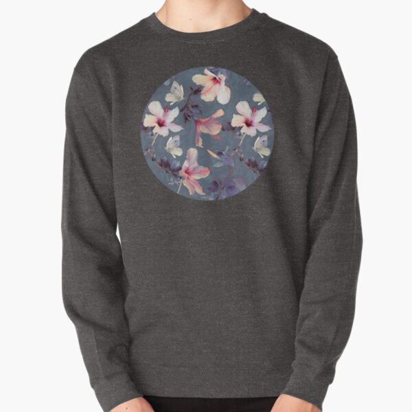 Butterflies and Hibiscus Flowers - a painted pattern Pullover Sweatshirt