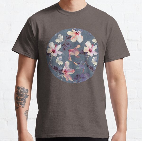 Butterflies and Hibiscus Flowers - a painted pattern Classic T-Shirt