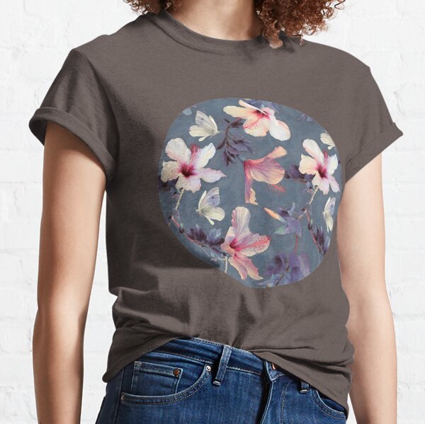 Butterflies and Hibiscus Flowers - a painted pattern Classic T-Shirt