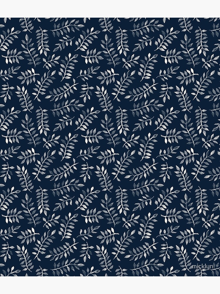 White Leaves on Navy - a hand painted pattern by micklyn