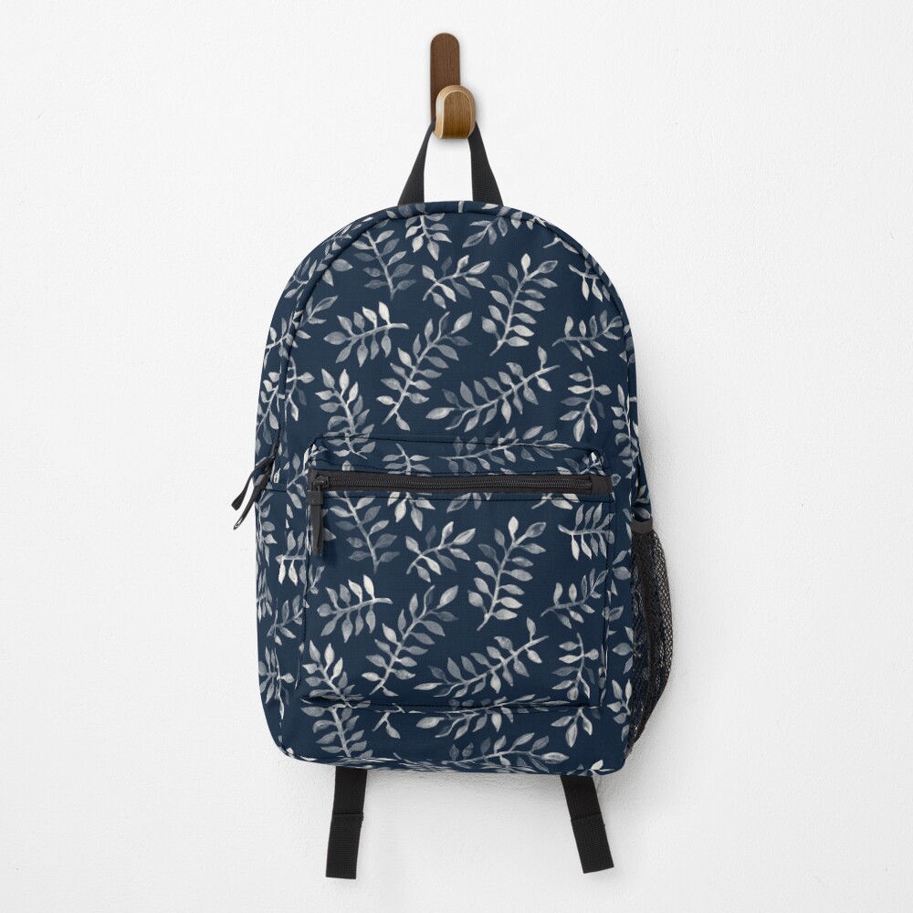 White Leaves on Navy - a hand painted pattern Backpack