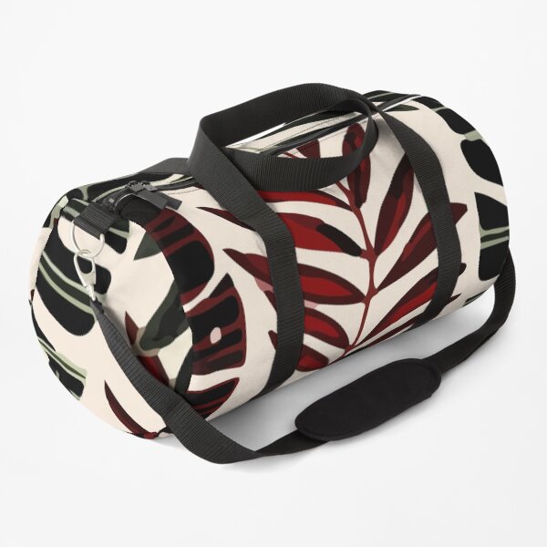 Abstract pattern with tropical red leaves Duffle Bag