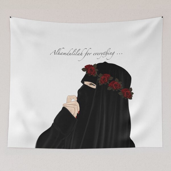 Item preview, Niqab beautiful girl drawing wearing flowers crown  designed and sold by Imanitasong.