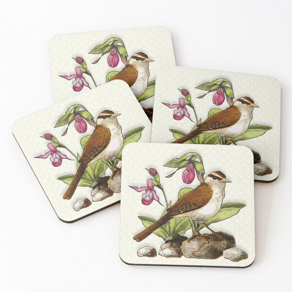 Item preview, Copy of Sparrow, Bird with Ladyslipper Flowers, Tiny Dots, Garden Illustration designed and sold by JoyfulWhimsy.