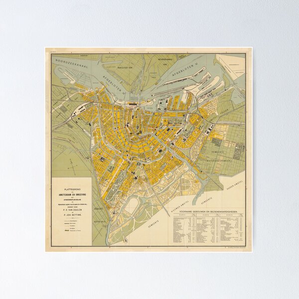 Aperçu de l'œuvre Carte ancienne d'Amsterdam (1909) créée et vendue par BravuraMedia.