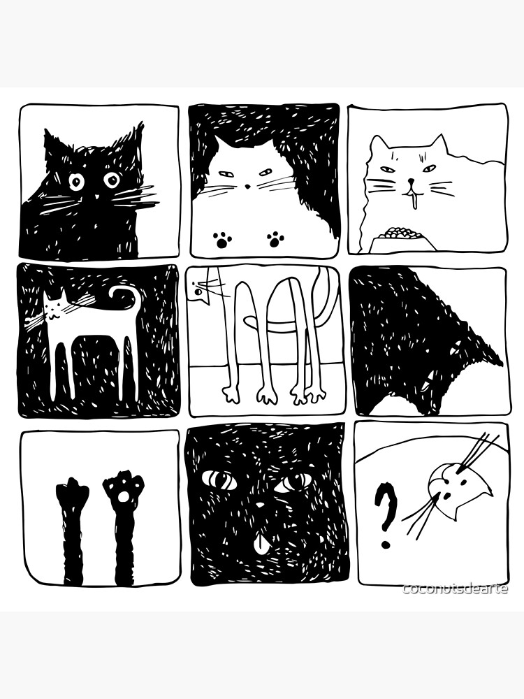 "Cute black and white hand drawn set of illustrations of cats " Poster