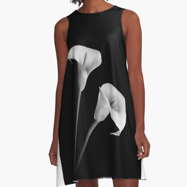 Arum Lilies in Black and White A-Line Dress