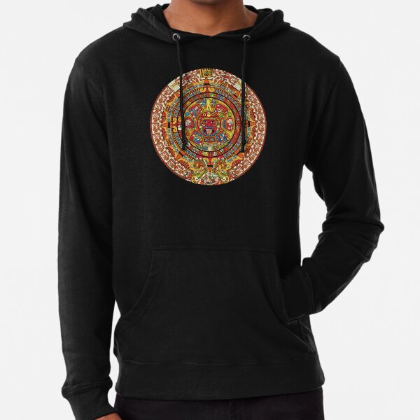 Aztec Calendar Sun Stone Greyscale Lightweight Hoodie for Sale by Ninjangulo Redbubble