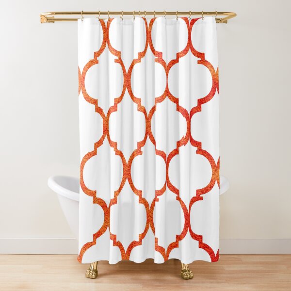 Modern Orange and White Moroccan Quatrefoil Pattern Shower Curtain