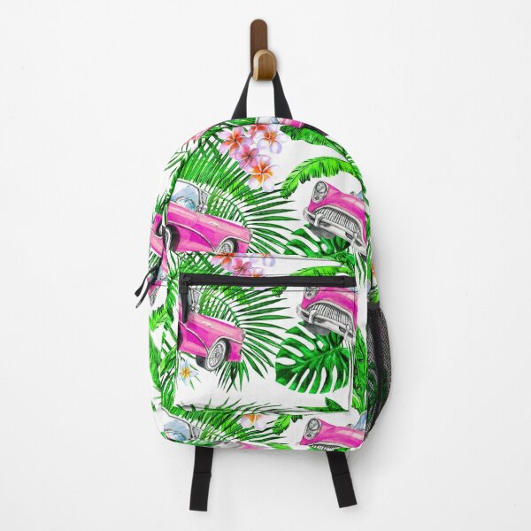 Item preview, Pink retro car cabriolet with palm, monstera leaves. designed and sold by Colibri77.