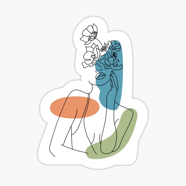 Femmes avec des fleurs aux couleurs abstraites Sticker