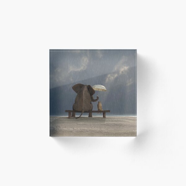 elephant and dog sit under the rain Acrylic Block
